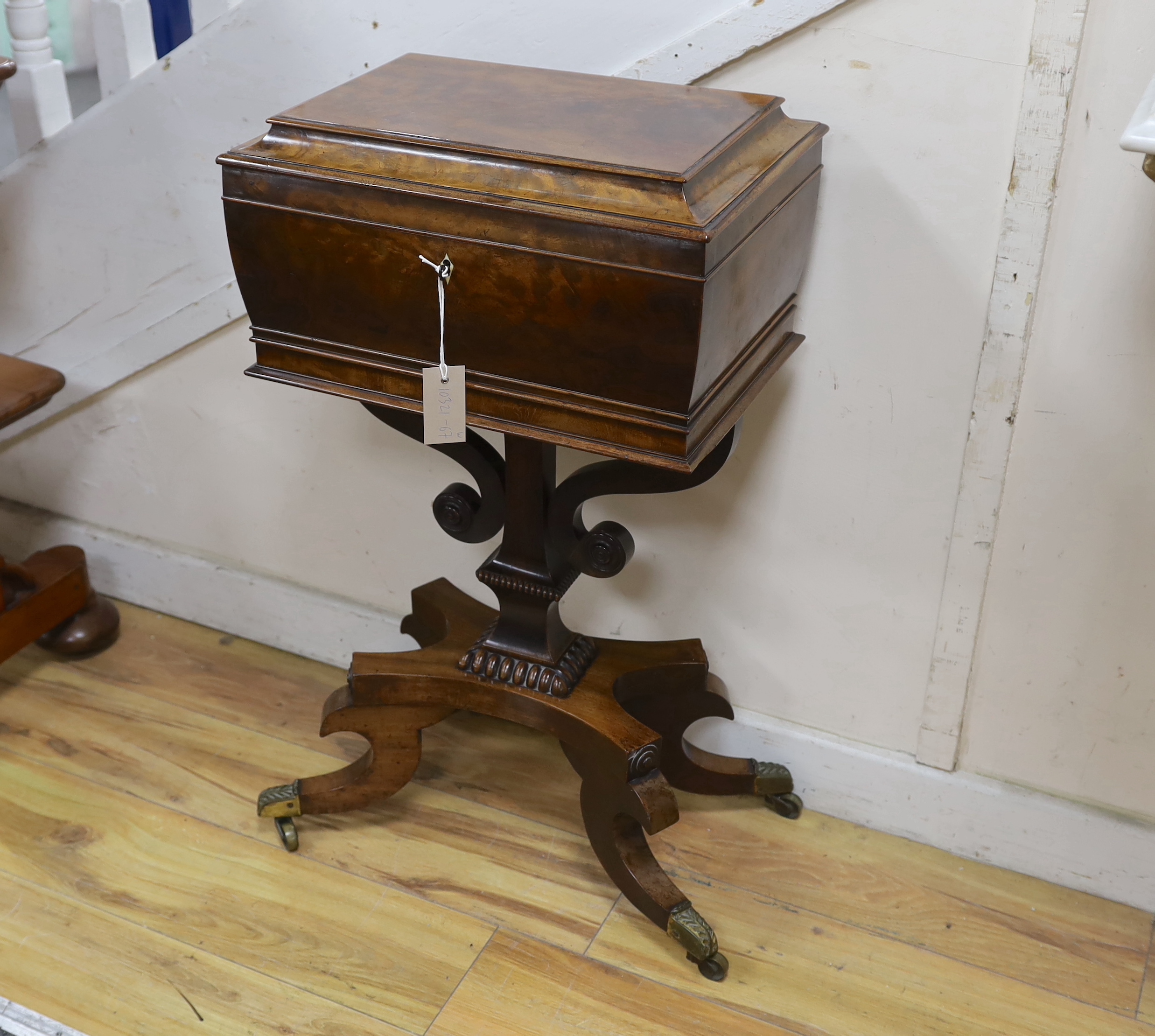 A William IV mahogany teapoy, width 44cm, depth 31cm, height 79cm